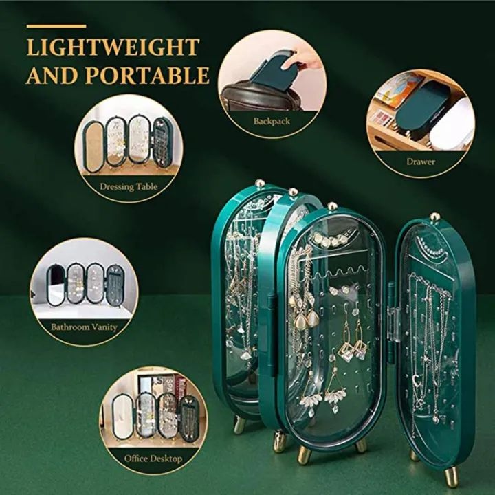 Foldable Jewelry Organizer with Mirror โ Earrings & Necklace Holder
