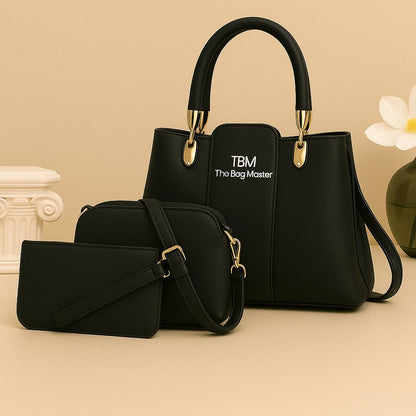 3‑Piece Ladies Handbag Set – Elegant Black, Premium Quality