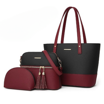 3‑Piece Tote Handbag Set – Black & Skin, Elegant Premium Quality