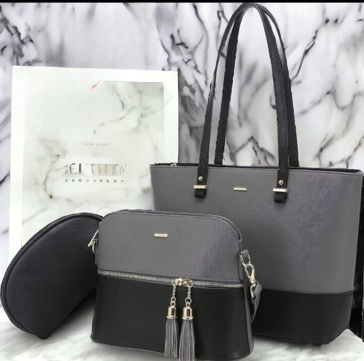 3‑Piece Tote Handbag Set – Black & Skin, Elegant Premium Quality