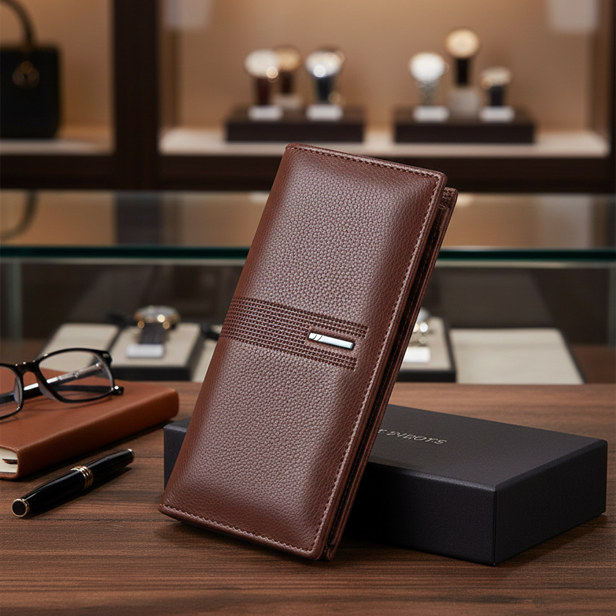 Men’s Leather Long Wallet – Slim PU, Money & Card Holder