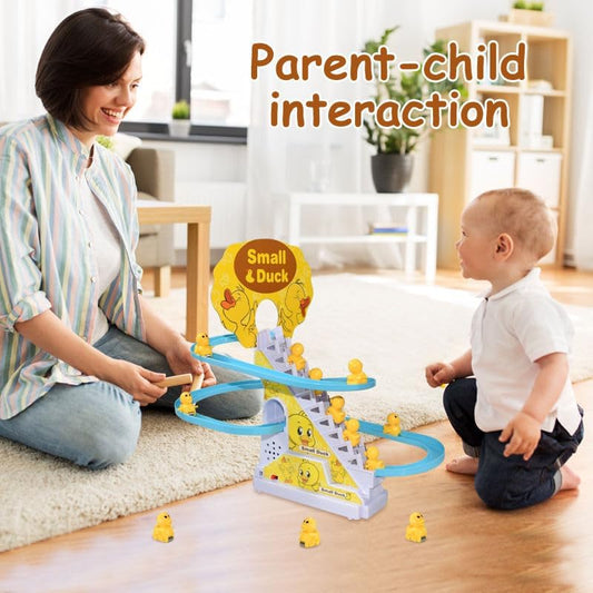 Ramadan Sale – Kids Musical Duck Climbing Stairs Toy Track Set with Lights & Sound