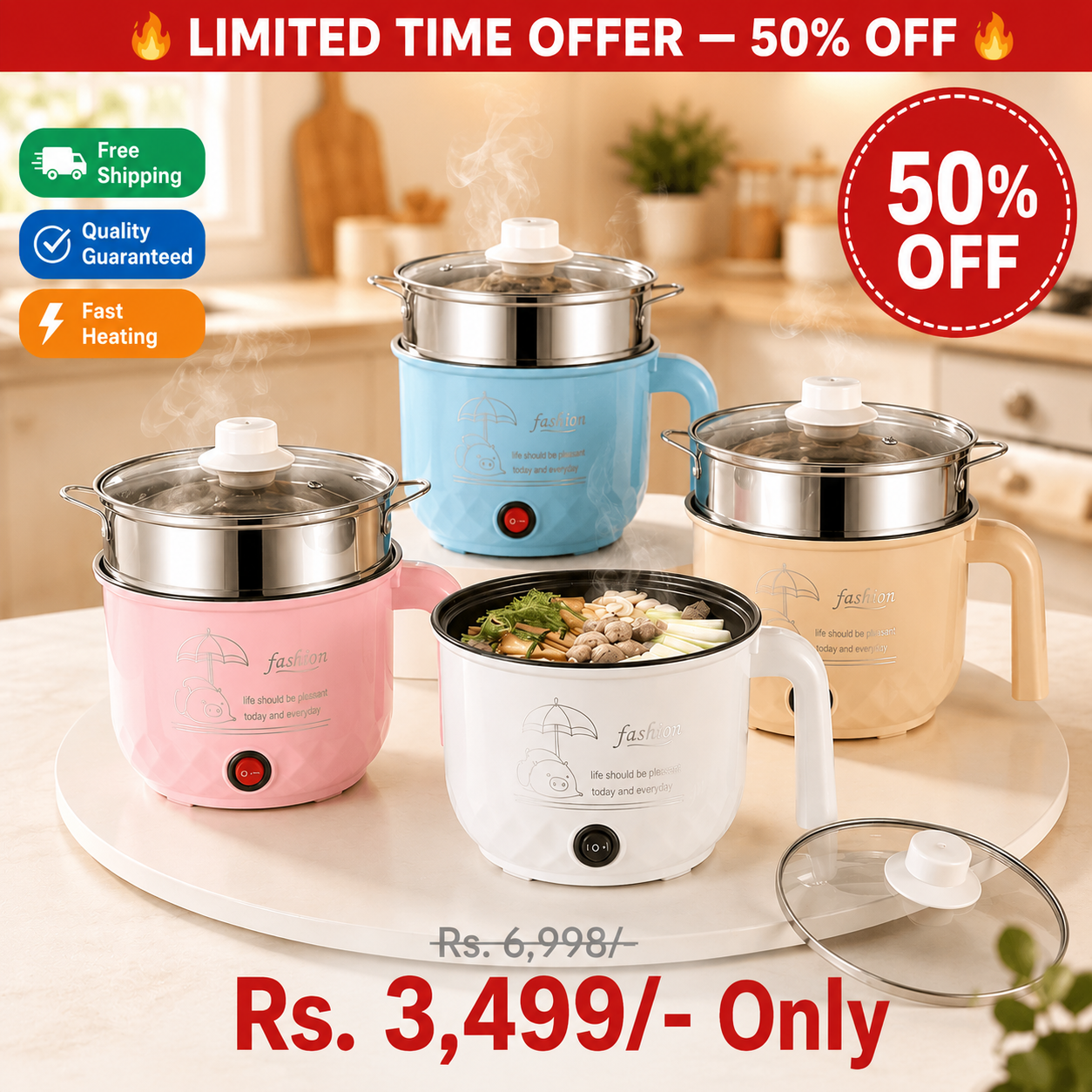 Multifunctional Electric Hot Pot, Nonstick Hot Pot Cooker & Steamer – 50% OFF | Free Shipping⚡