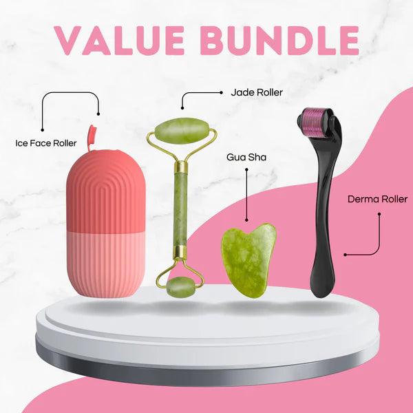 3‑Piece Facial Roller Set – Marble, Jade & Ice Rollers