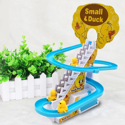 Ramadan Sale – Kids Musical Duck Climbing Stairs Toy Track Set with Lights & Sound